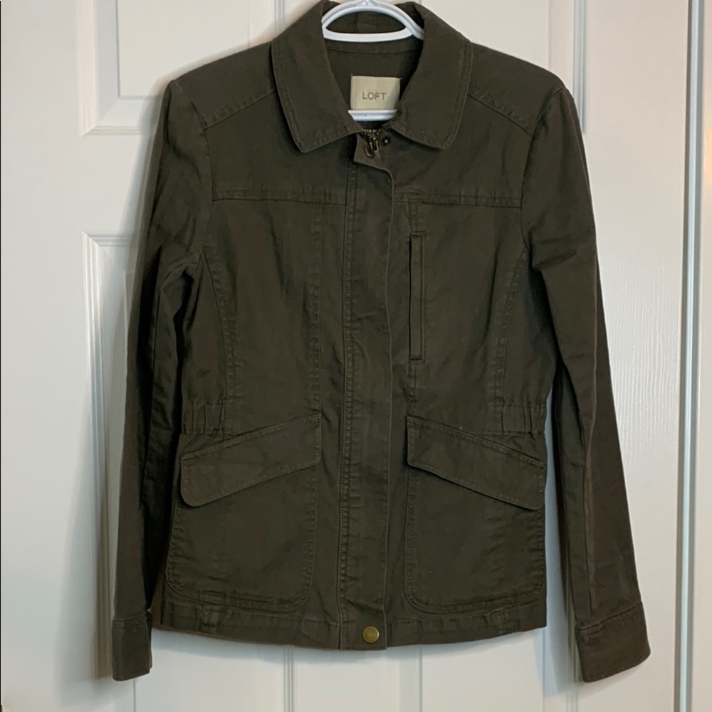 LOFT Brown Utility Jacket Collared Zip Front 97% Cotton 3% Spandex women’s small